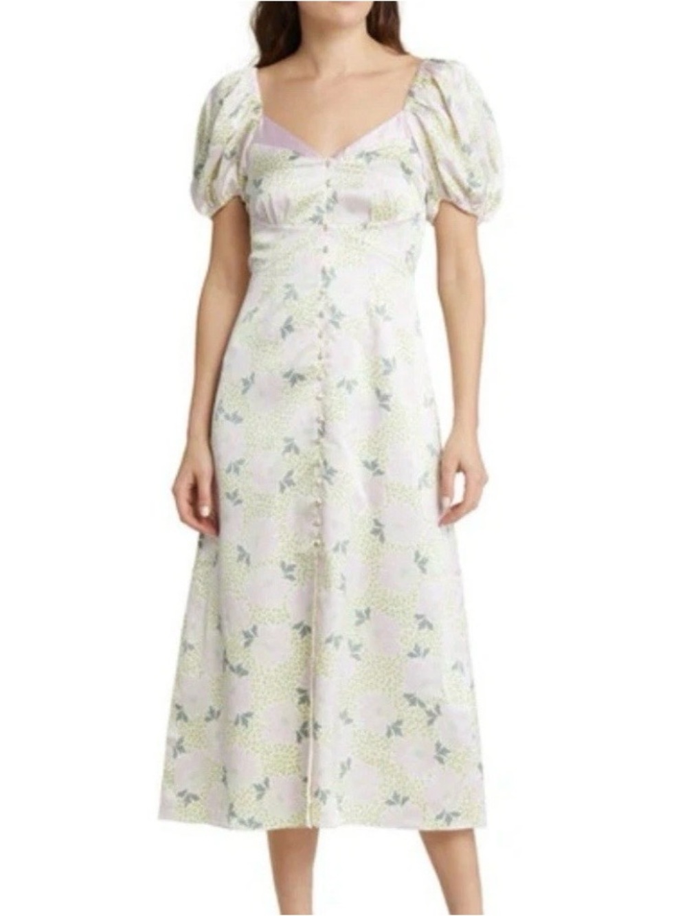 Ted Baker London Leedah Dress Floral Midi Size 3 US 8 Medium Short Puff Sleeve